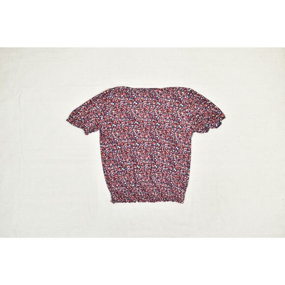 Michael Kors Women's Blouse Floral V-Neck Smocked Hem Top Regular Size M - Picture 2 of 8